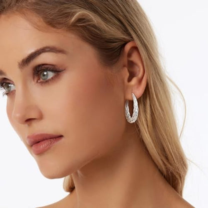 Hoop Earrings for Women, 14K Gold Sterling Silver Chunky Twisted Hoops Earring Hypoallergenic Ear Jewelry - color: 30mm-Silver
