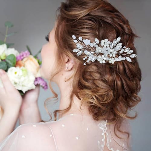 inSowni 17 Pieces Silver Metal Crystal Rhinestone Pearl Bridal Wedding Hair Side Combs Slides+U-shaped Flower Hair Pins+Pearl Twist Spiral Pearl Hairpins for Brides Bridesmaids Women Girls - color: Silver