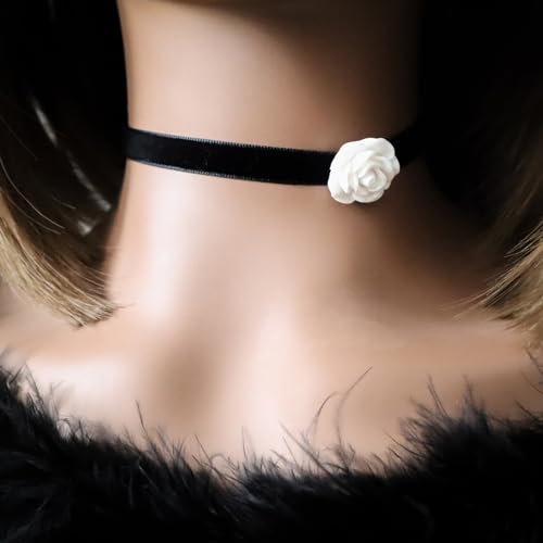 Handcrafted Velvet Choker Necklace with Exquisite Camellia Pendant Fashion Jewelry for Women - color: BLACK01W