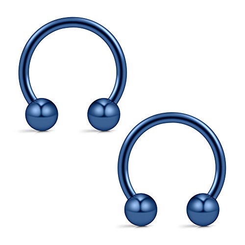 12PCS 14G Surgical Steel Nose Septum Horseshoe Hoop Earring Eyebrow Tragus Lip Piercing Ring - style: 14mm w Balls