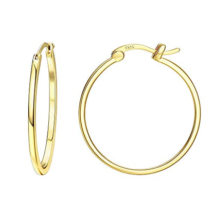 18K Gold Plated Hoop Earrings - 925 Sterling Silver Hoop Earrings Womens Hypoallergenic Hoops | Square Tube Hoop Earrings for Women 15mm/20mm/30mm/40mm - color: Gold 40mm