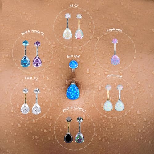 AROWRO Belly Button Ring Titanium Gold Sliver Hypoallergenic 14G Belly Button Piercing 10mm Barbell Belly Rings for Women With Opal - color: Sliver+Purple Opal