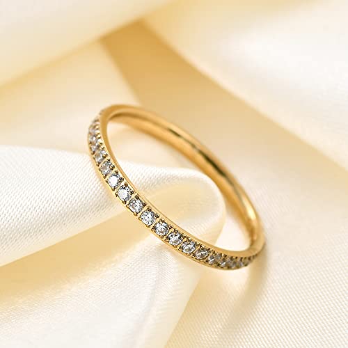 2mm 5mm Tainless Steel Cubic Zirconia Wedding Band Rings For Women,Stackable No Tarnish Fashion Cross Rings Size 4-10 - color: Gold