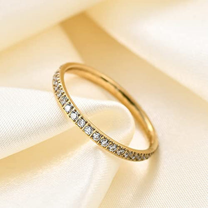 2mm 5mm Tainless Steel Cubic Zirconia Wedding Band Rings For Women,Stackable No Tarnish Fashion Cross Rings Size 4-10 - color: Gold