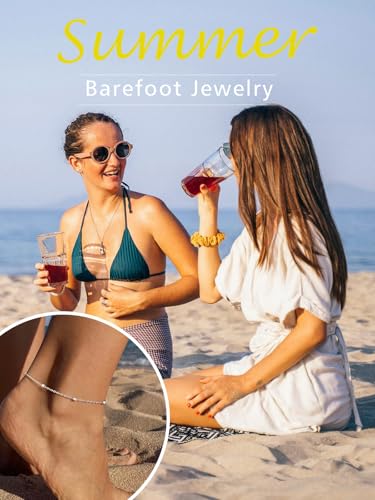 FindChic Stainless Steel Ankle Bracelets for Women, Waterproof Figaro/Cuban/Box/Beaded Chain Anklets, Summer Beach Foot Jewelry, 8.5''-10.5'' Adjustable Length, with Gift Box - style: Ideal Beaded Chain-Silver