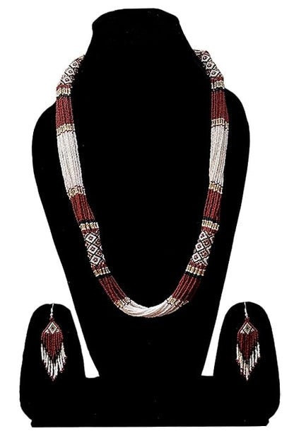 Layered – Boho Native American Style Layered Beaded Necklace– Ukrainian beaded Necklace Native Handmade Seed Bead Necklace Tribal ethnic beaded Necklace for Women (Tuquoise) - color: Brown & Cream