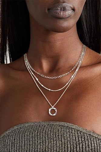 Cuzmly Layered Silver Necklaces for Women, Sterling Silver Stackable Stack Choker Necklaces for Women Trendy Layering Circle Pendant Chain Necklace Set Jewelry for Women - style: Circle