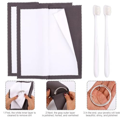 Jewelry Cleaning Kit, Include 2pcs Double Sided Polishing Cloth & 2pcs Soft Cleaner Brush for All Jewelry Diamond Gold Sterling Silver Earring Ring