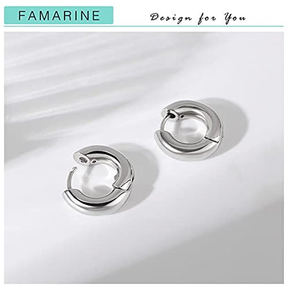 FAMARINE Chunky Thick Hoop Earrings for Women Gold Hoops Huggie Earrings for Men Gift - color: 5/8" Hoop Silver