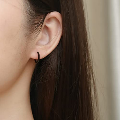 Osayia 316L Surgical Stainless Steel Small Hoop Earrings 8mm 10mm 12mm Hypoallergenic Huggie Thin Hoop Earrings Helix Lobes Hinged Sleeper Earrings Men Women for Cartilage Piercings - color: F: Black (Diameter 8mm/10mm/12mm),3 Pairs