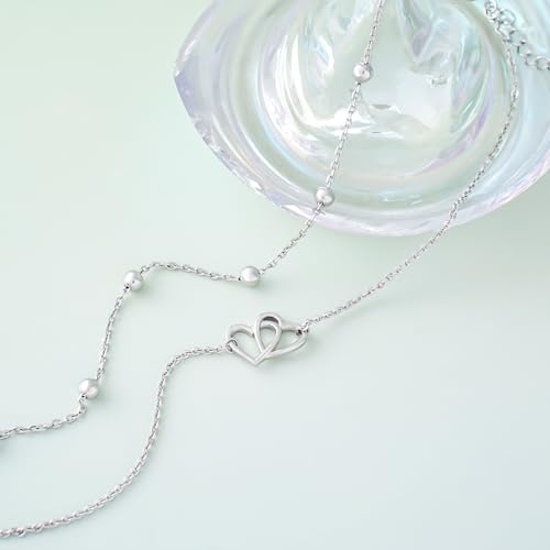 CHIC & ARTSY 925 Sterling Silver Ankle Bracelets for Women, Adjustable Layered Foot Chains with Nature & Symbol Charms, Lightweight Comfort Fit Boho Beach Everyday Jewelry - color: Heart/silver