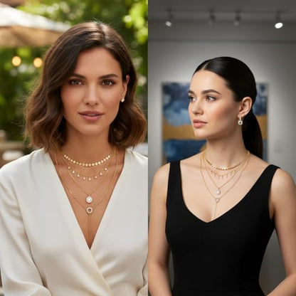 Layered Chain Necklace for Women，Pendant Stackable Jewelry,for Wedding, Party, Everyday Gifts - color: Gold