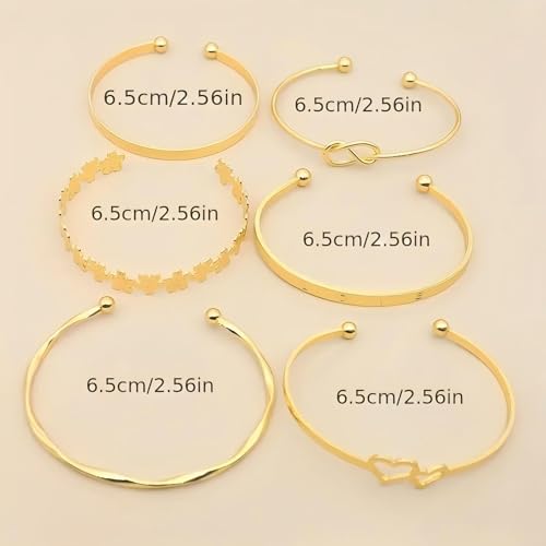 Gold Bangle Bracelet, 6 Pcs Layer Stackable Cuff Bracelet Set, 14K Gold Plated Dainty Layered Chain for Women (Gold)