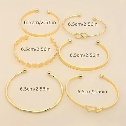Gold Bangle Bracelet, 6 Pcs Layer Stackable Cuff Bracelet Set, 14K Gold Plated Dainty Layered Chain for Women (Gold)