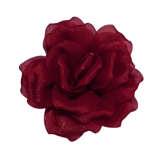 Flash Camellia Flower Brooch Pin for Women Men Elegant Texture Fabric Dahlia Rose Floral Brooches Lapel Pins Dainty Wedding Holiday Party Costume Dress Accessories Jewelry - color: Wine Red