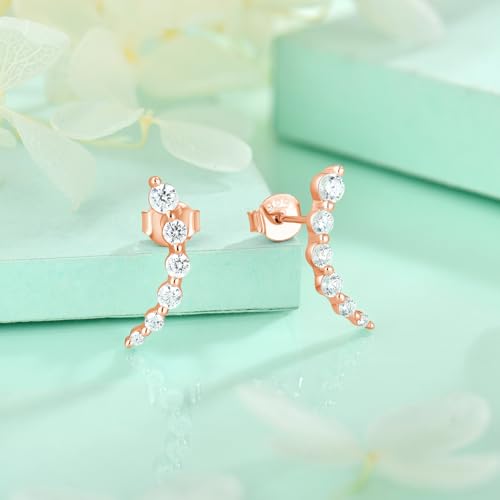 Starchenie 925 Sterling Silver Climber Earring Ear Crawler Stud Earrings for Women - color: Rose Gold