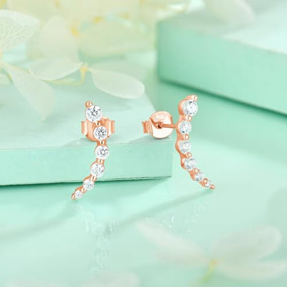 Starchenie 925 Sterling Silver Climber Earring Ear Crawler Stud Earrings for Women - color: Rose Gold