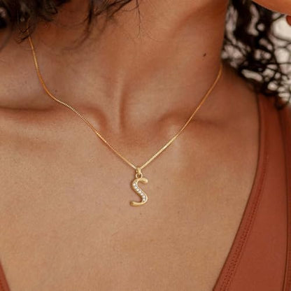 Initial Necklace for Women, 14K Gold Silver Plated Box Chain Letter Pendant, Trendy Name Necklace, Dainty Personalized Charm Jewelry Gift for Her - color: Gold, style: S
