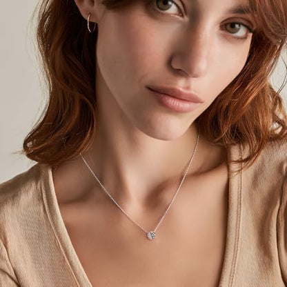 925 Sterling Silver Necklace for Women 6.5mm Round Cubic Zirconia Necklace Solitaire Pendant Adjustable 16-18 Inch Silver Chain Dainty CZ Jewelry Gift for Anniversary Birthday Wedding