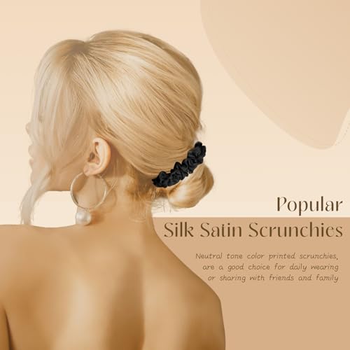8 PCS Silk Satin Hair Ties Hair Scrunchies for Women Premium Black | Artisan Crafted / Stretched 10" Length / Gift Box / Silky Weave / Soft Touch Daily Use - color: Black