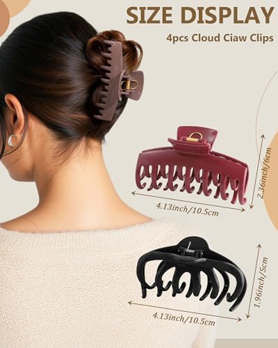 4 Pack Silicone Flexible Hair Claw Clips - Nonslip Large Bendable Soft Claw Clip for Women, Silicone Hair Clips Hair Accessories - color: White+Black+Coffee+Dark red