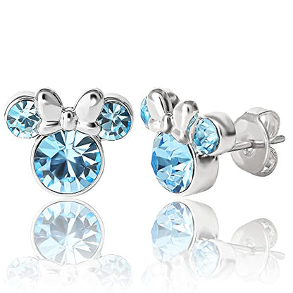 Minnie Mouse Birthstone Stud Earrings Women | Birthstone Earrings for Women - color: March-Aquamarine Crystal