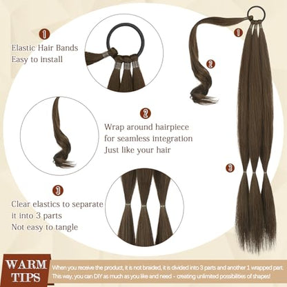 Long Braid Ponytail Extension with Hair Tie Straight Sleek Wrap Around Hair Extensions Braid Pony Tail Fluffy Natural Synthetic Hairpieces for Women Daily Wear,26 inch-Brown Auburn - color: Brown Auburn, size: 26 Inch (Pack of 1)