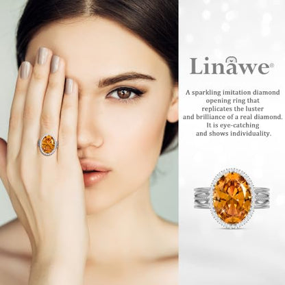 Linawe Costume Jewelry Adjustable Cocktail Ring for Women | Copper, Rhinestone, Cubic Zirconia, Oval, Fake Diamond, Crystal, Stone, Birthstone, Gemstone, Big, Chunky, Statement - color: White Orange