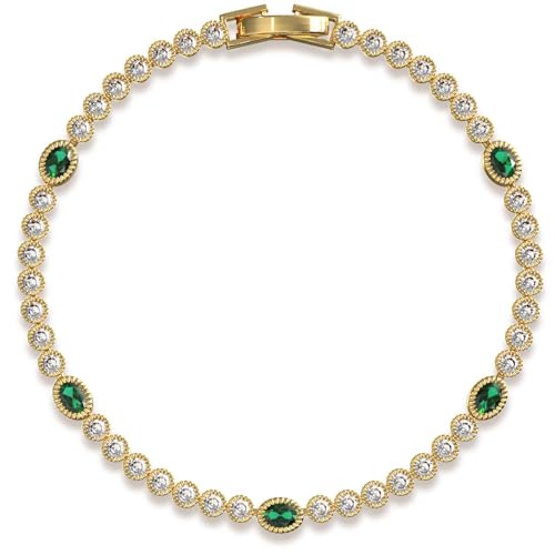 Gold Bracelets for Women, 3mm Cubic Zirconia Tennis Bracelet 7 Inch Gold Jewelry - color: Green