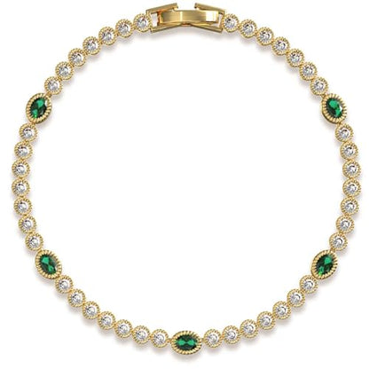 Gold Bracelets for Women, 3mm Cubic Zirconia Tennis Bracelet 7 Inch Gold Jewelry - color: Green