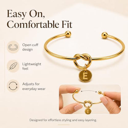 LemonRose Initial Bracelets for Women - Dainty Tie the Knot Letter A-Z 14K Gold Plated for Women Gold Cuff Bracelet for Womens Jewelry Personalized Bridesmaid Proposal Gifts - color: Gold E