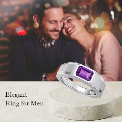 1CT - 3CT Gemstone Signet Pinky Ring - Emerald Cut Gem Pinky Ring White Yellow Rose 10K 14K 18K Gold Sterling Silver Mens Gem Signet Rings for Anniversary Fathers Day - style: Amethyst