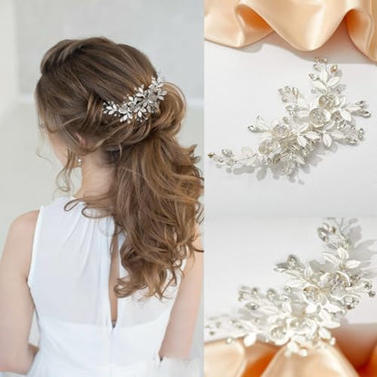 Bridal Hair Accessories Silver Wedding Hair Duckbill Clip for Brides, Handmade Rhinestone Hair Vine Wedding Head Pieces for Women and Bridesmaids Flower Girls - color: Silver