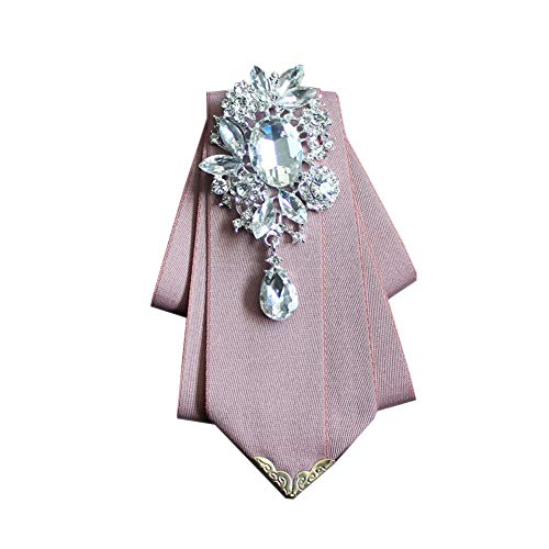 Crystal Bow tie Brooches Collar Pin Jewelry ribbon Fabric Bowknot Pre Tied Neck Tie For men Women wedding bridegroom - color: Pink