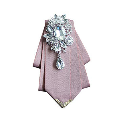 Crystal Bow tie Brooches Collar Pin Jewelry ribbon Fabric Bowknot Pre Tied Neck Tie For men Women wedding bridegroom - color: Pink