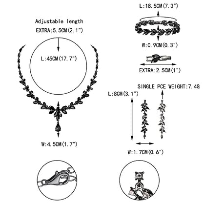 EVER FAITH Marquise Crystal Leaf Bridal Prom Jewelry Set for Women Bride | Rhinestone Wedding Party Necklace Dangle Earrings Tennis Bracelet, for Bridesmaid - color: Black Black-Tone