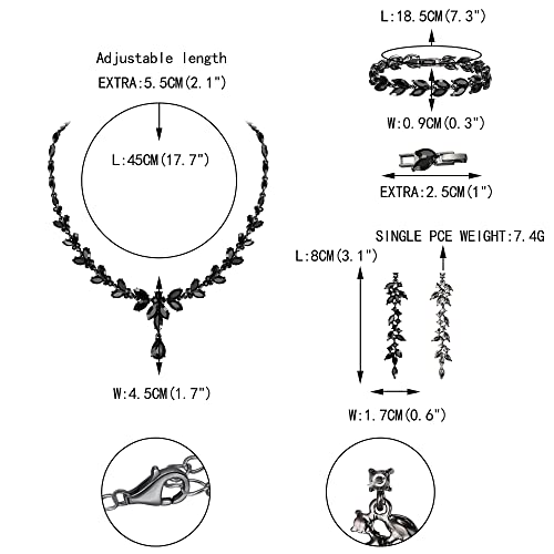 EVER FAITH Marquise Crystal Leaf Bridal Prom Jewelry Set for Women Bride | Rhinestone Wedding Party Necklace Dangle Earrings Tennis Bracelet, for Bridesmaid - color: Black Black-Tone
