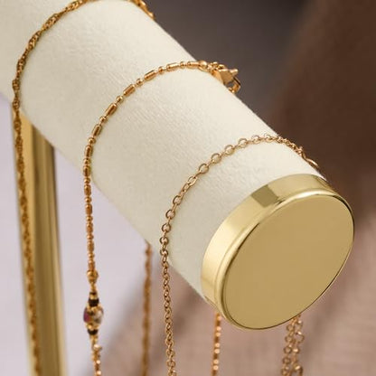 Bracelet Holder Jewelry Organizer Display - 3 Tier T Bar Velvet Stand, Beige Jewelry Storage for Bracelet, Necklaces, Earrings, Rings, Watches - color: Beige