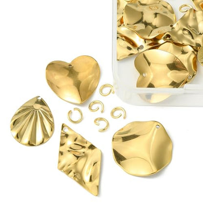 8-64Pcs Silver Goldern Color Heart Pendants Charms 10 Styles Heart Stainless Steel Metal Charms for Jewelry Making Crafting Necklaces Bracelets Earrings Keychains Birthday Gift - color: Golden Mixed Shapes6A- 16 pcs
