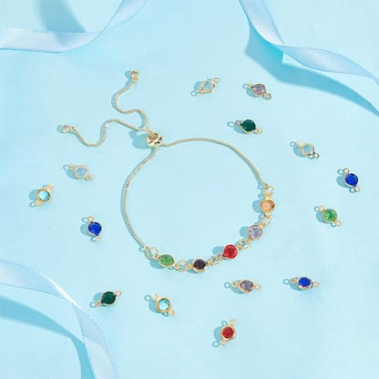 UNICRAFTALE 40pcs 10 Colors 1.5mm Hole 304 Stainless Steel Rhinestone Links Connectors Flat Round Birthstone Links Charm Glass Connector Charms Drop Dangle Pendant for Jewelry Earring Making