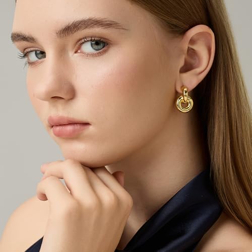 Green Crystal huggie gold hoop earrings for women Girls,14K Gold Plated with 925 Sterling Silver Post color Cubic Zirconia dainty cute Earrings| CZ Stud Earring - color: Double Hoop Earrings