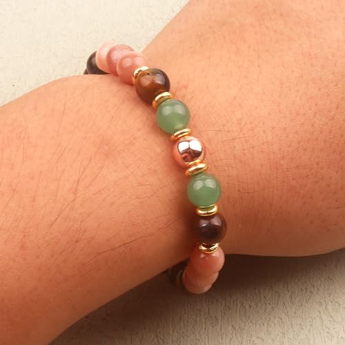 KSQS Healing Stone Bead Bracelet for Women, Natural Gemstones Balance Protection Bracelet, Spiritual Crystal Beads Bracelet Anxiety Relief with Meaning Card - color: Courage