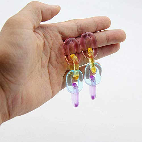 Funky Rainbow Clear Pastel Acrylic Extra Long Link Chain Dangle Earrings Statement Resin Geometric Paperclip Chain Drop Earrings Coloful Lightweight Jewelry for Women Gifts