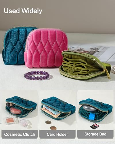 Travel Jewelry Case,Mini Travel Jewelry Bag with Zipper,5-Layer Velvet Organizer Pouch for Bracelet Rings Earrings - Diamond Stitched Velvet Teal Blue - color: TealBlue