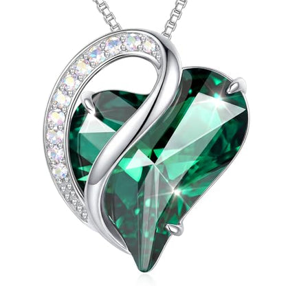 Crystal Heart Necklace for Women - Quietrose Faceted Crystal Heart Pendant with Sparkle Accents, Silver-Tone Curved Frame, 0.85" x 0.73", 18+2" Adjustable Chain, Elegant Gift for Her - color: Emerald Green - Song of Life