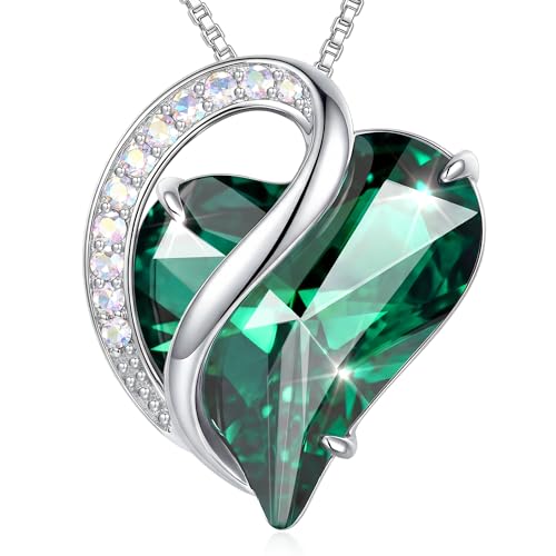 Crystal Heart Necklace for Women - Quietrose Faceted Crystal Heart Pendant with Sparkle Accents, Silver-Tone Curved Frame, 0.85" x 0.73", 18+2" Adjustable Chain, Elegant Gift for Her - color: Emerald Green - Song of Life
