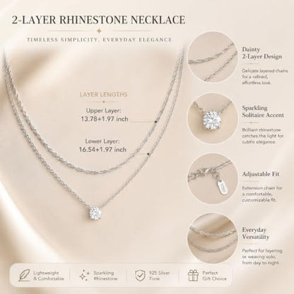Gold Neklace Stack Dainty Gold Herringbone Necklace for Women Layered Paperclip Chain Necklaces Rhinestone Drop Simple Jewelry Gifts for Women - color: A4:2pcs-silver