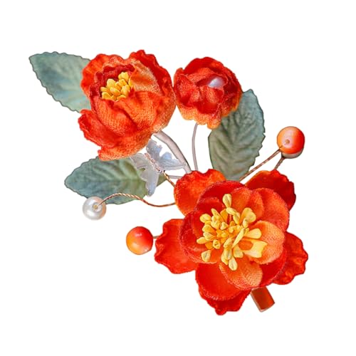 Wedding Hair Clips, Crystal Hair Pins Pearl Rhinestone Hair Barrettes, Bridal Flower Hair Pieces Pearl Headpieces Hair Accessories for Women Girls (Red) - color: Red