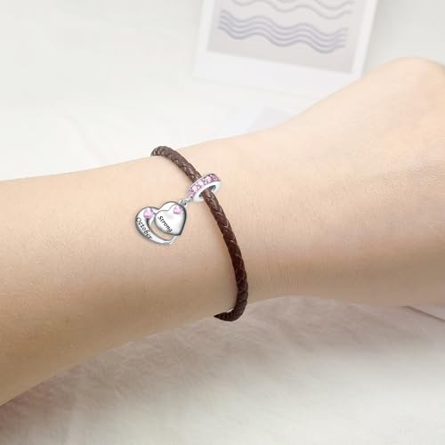 Double Heart Dangle Charm 12 Birthstone Bead for European Bracelet - style: October