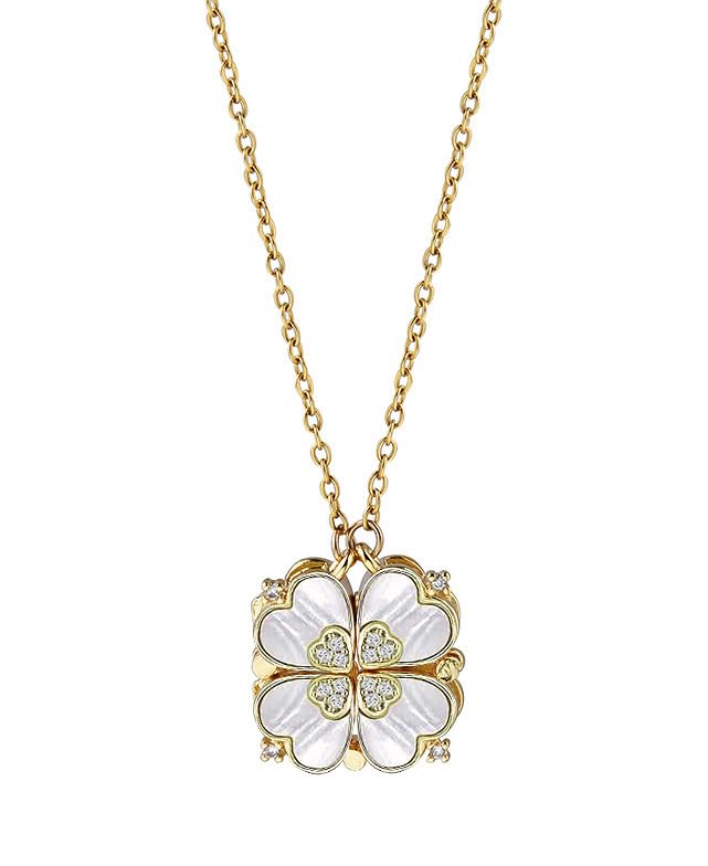 Four Leaf Clover Necklace Foldable for Women,Four Heart Grass Women's Necklaces Crocker,Retro Magnetic Folding Love Heart Pendant One Style,Two Wearing Methods - color: Gold